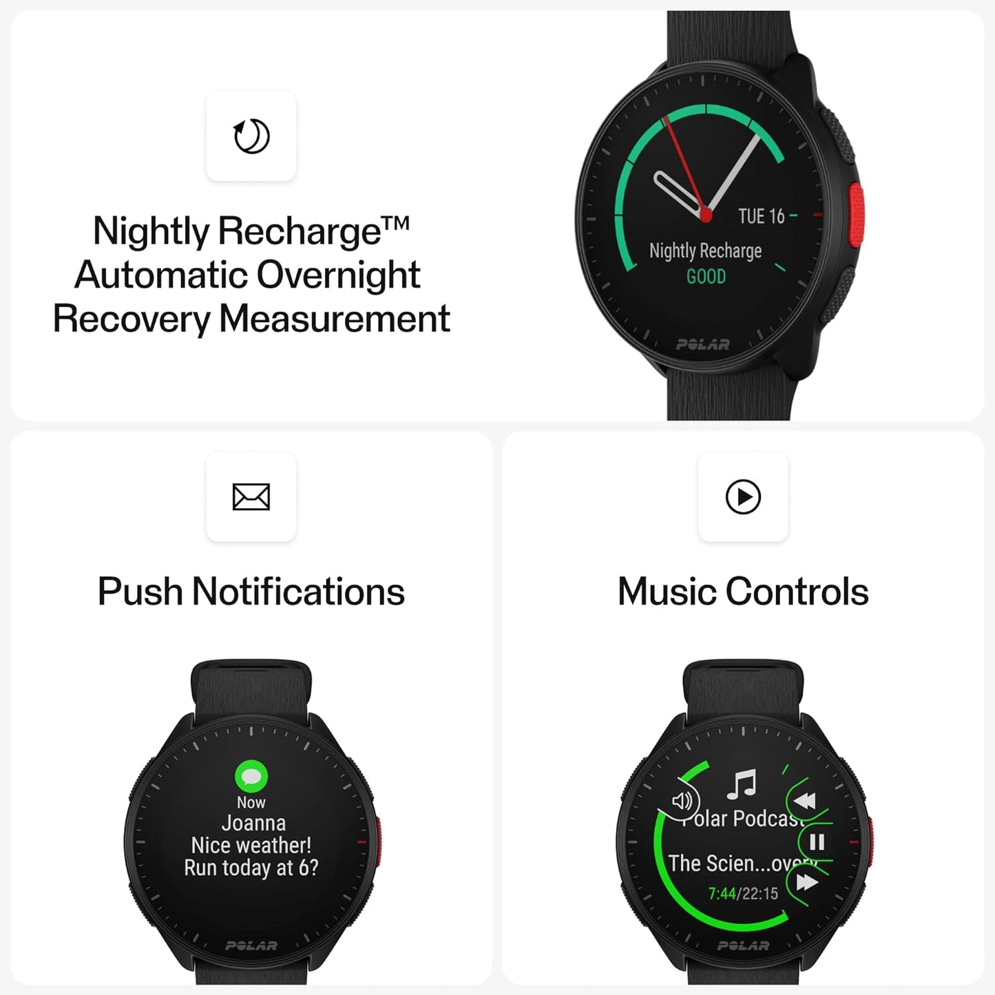 Polar Pacer Night Black S/L GPS Sportuhr Herzfrequenz Android iOS Wasserdicht - icomtech