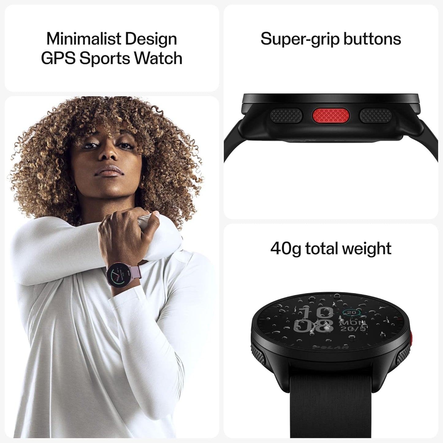 Polar Pacer Night Black S/L GPS Sportuhr Herzfrequenz Android iOS Wasserdicht - icomtech